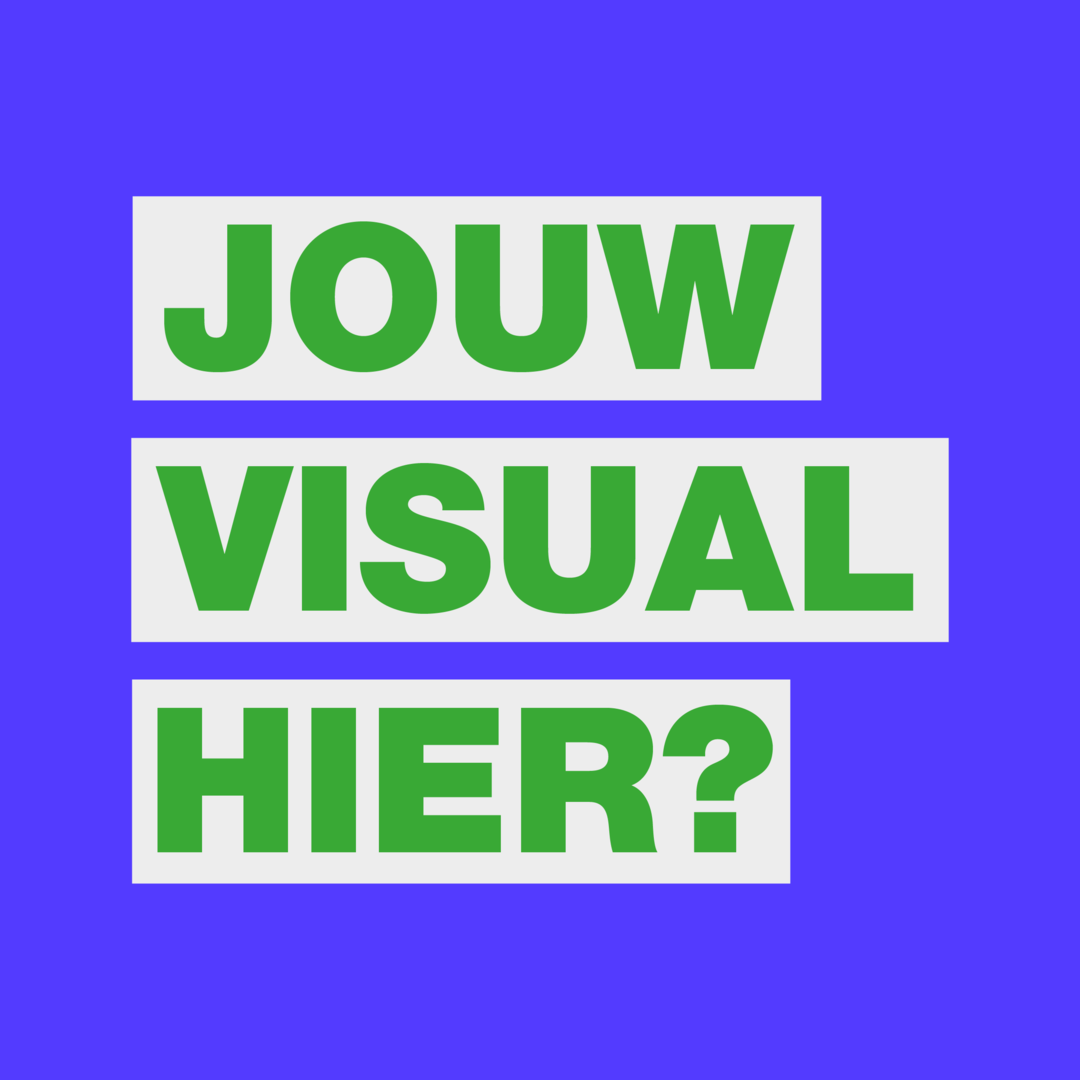 Een paarse achtergrond met tekst eroverheen 'Jouw visual hier?'