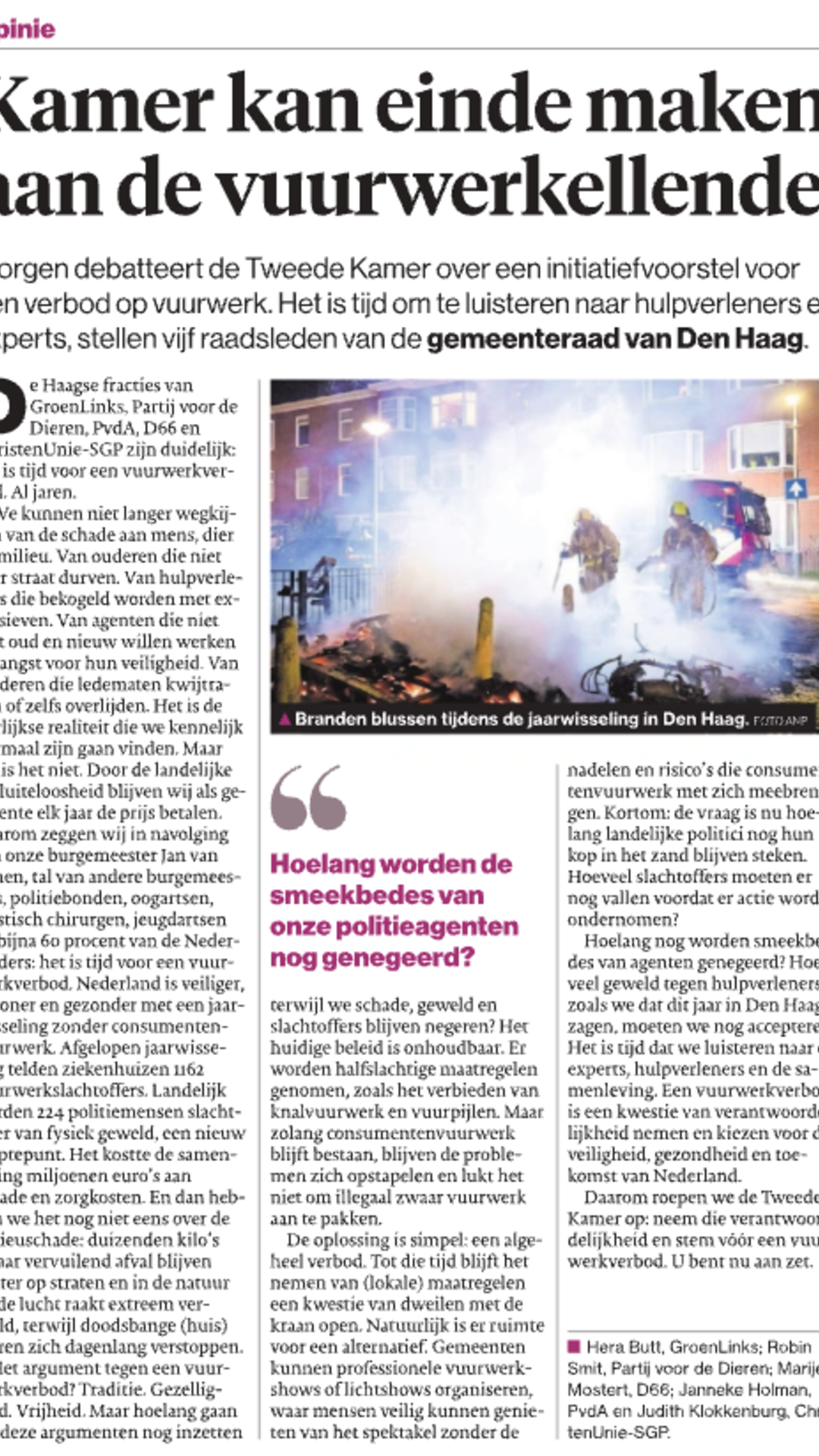 Opinie vuurwerkverbod