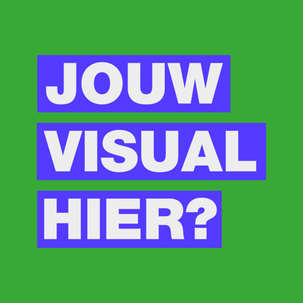 Groene achtergrond met paarse letters 'Jouw visual hier?'